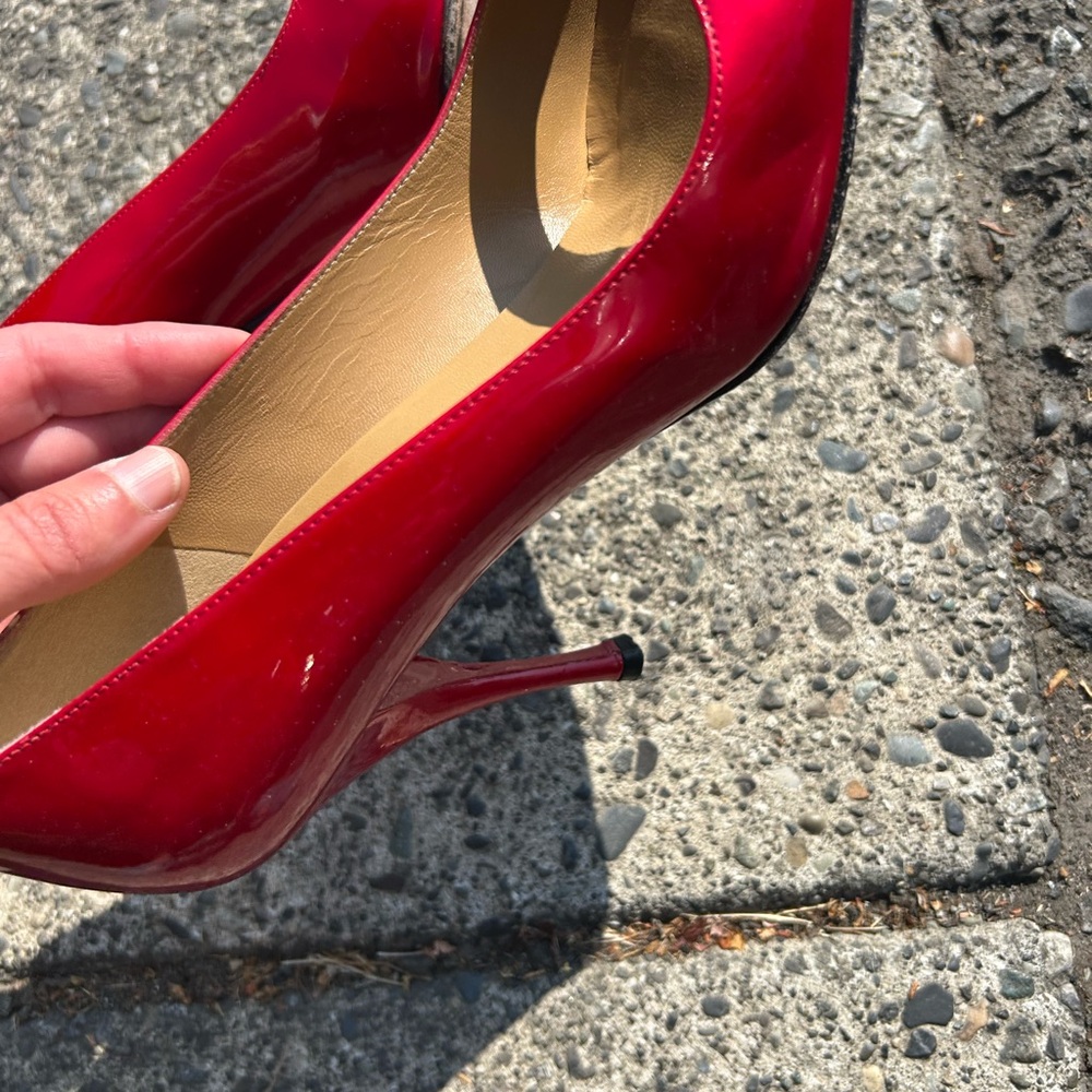 Stuart Weitzman Vibrant Red Peep Toe Heels - Picture 10 of 14